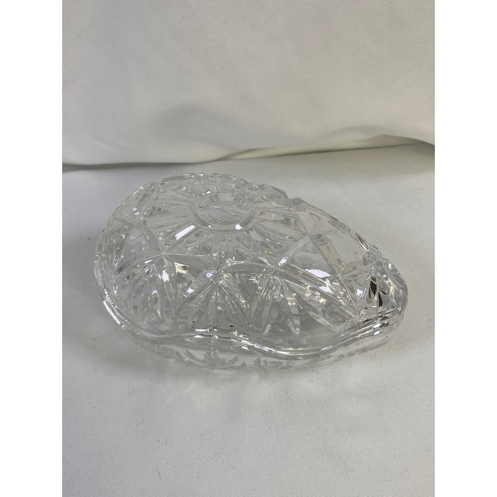 Vintage‎ Clear Cut Glass Egg Trinket Box Starburst Diamond Pattern Lidded Dish